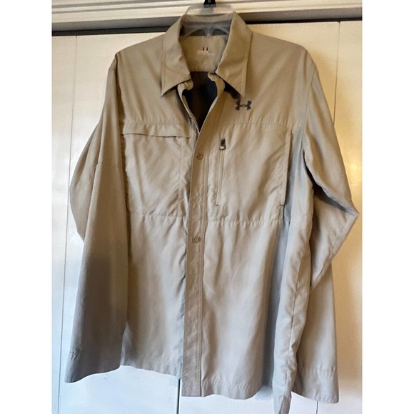 Under Armour All Season Gear Beige Long Sleeve Button Up Mens Size MED - Picture 4 of 6
